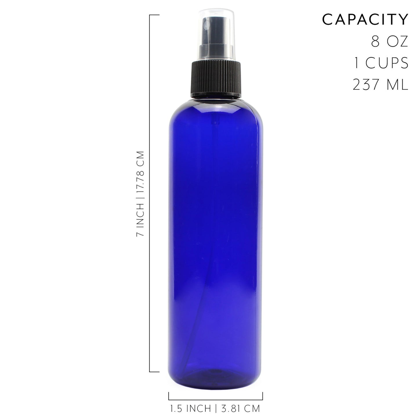 8oz Cobalt Blue Plastic PET Spray Bottles w/ Fine Mist Atomizers (6-pack) - sh1416cb0mnw