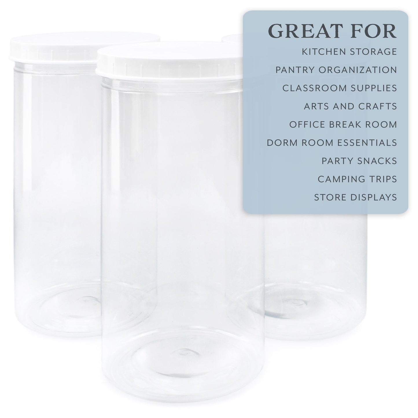 Tall Clear Plastic Canisters w Lids and Labels ( 3-Pack, 2.5 quart / 10 cups) - CBKit022