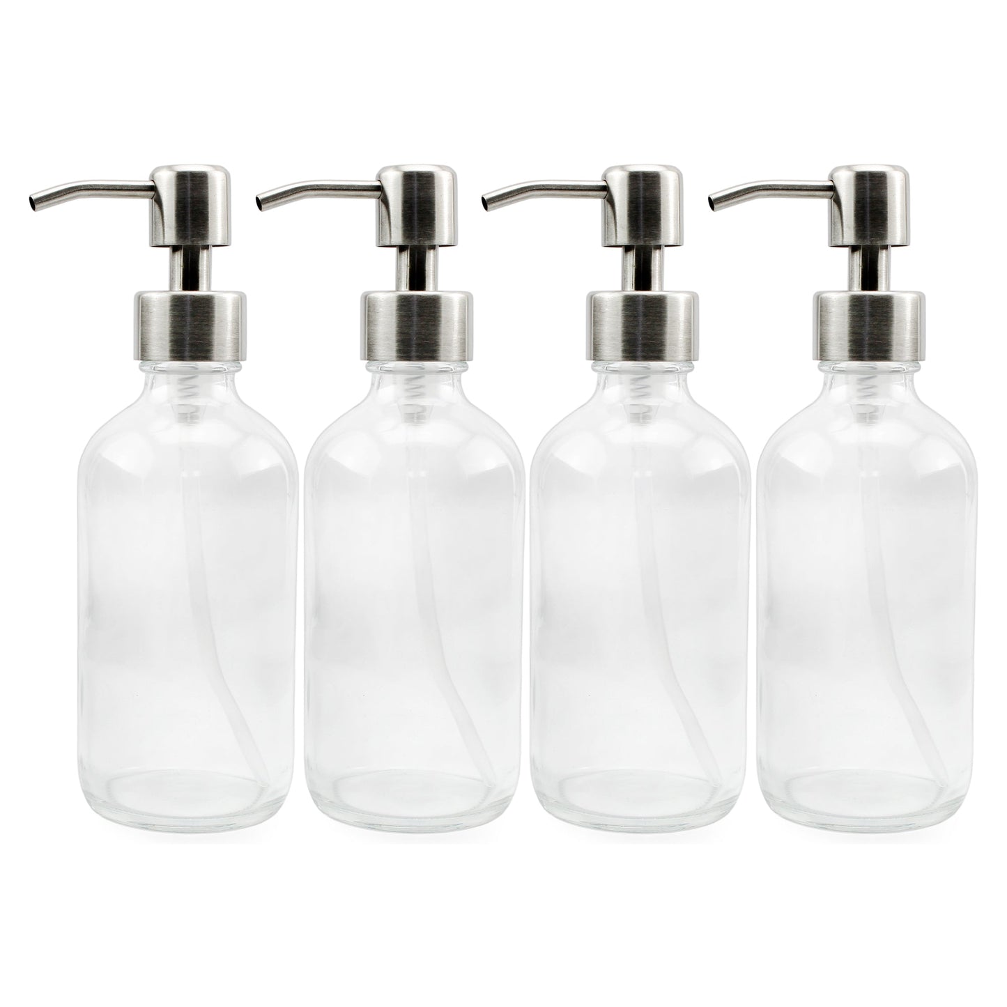 8oz Clear Glass Bottles w/ Stainless Steel Lotion Pumps (4-Pack) - sh899cb04pk