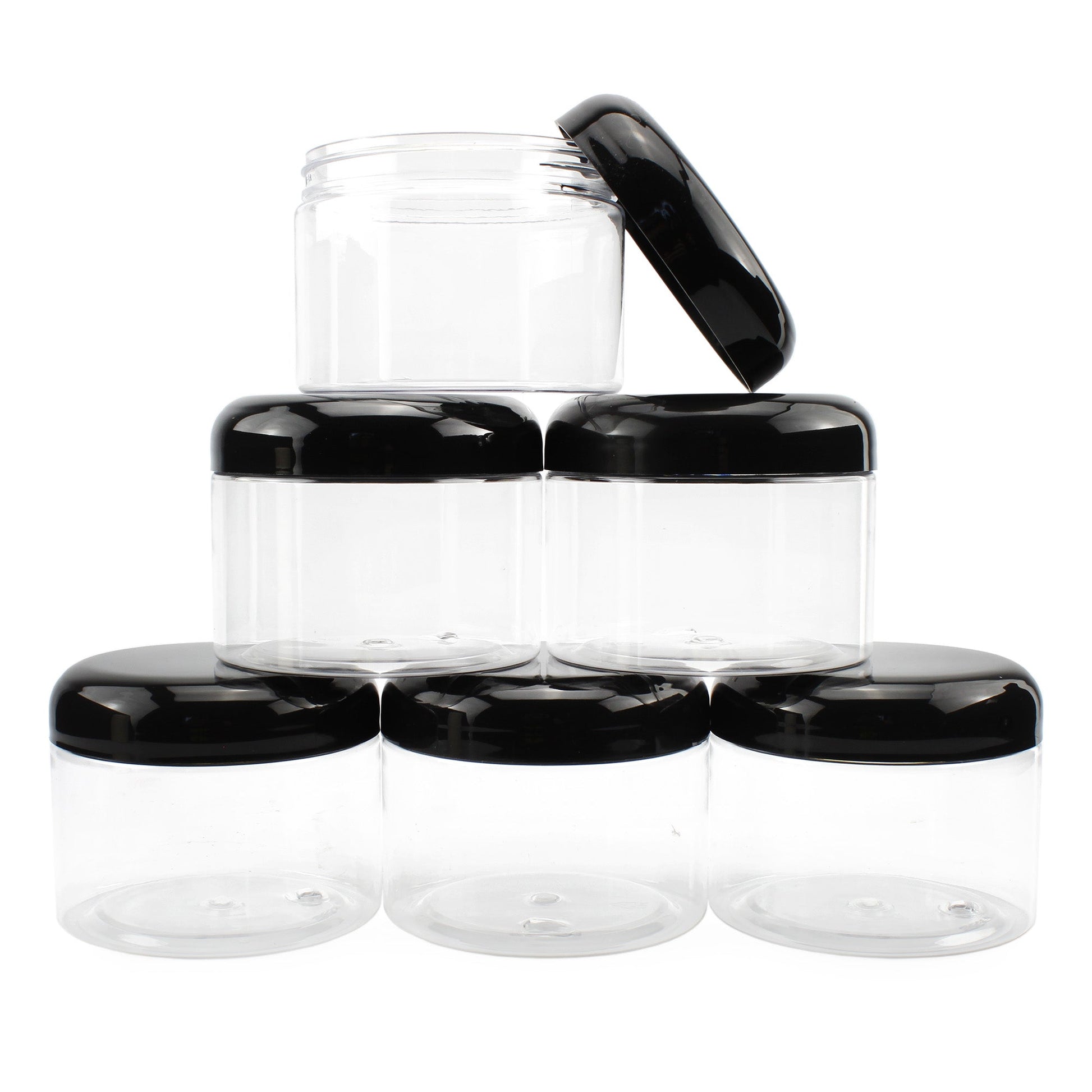 12 Ounce Clear Plastic Jars w/Black Plastic Lids (Case of 144) - SH_1336_CASE
