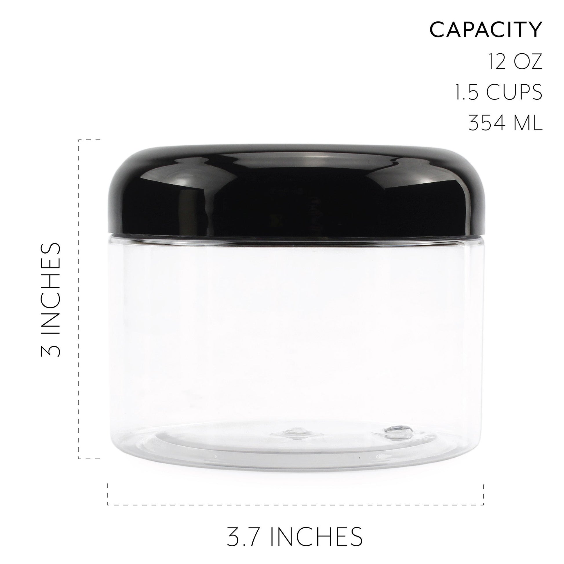 12 Ounce Clear Plastic Jars w/Black Plastic Lids (6 pack) - sh1336cb0mnw