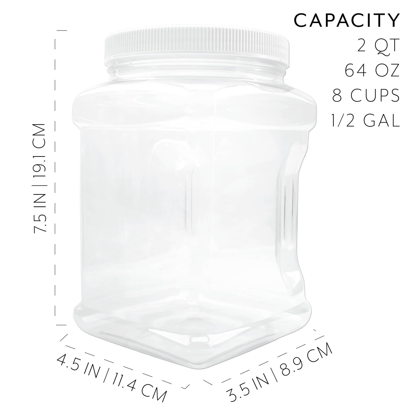 3-Pack Square 64 Oz 1/2 Gallon Plastic Canisters - CBKit003