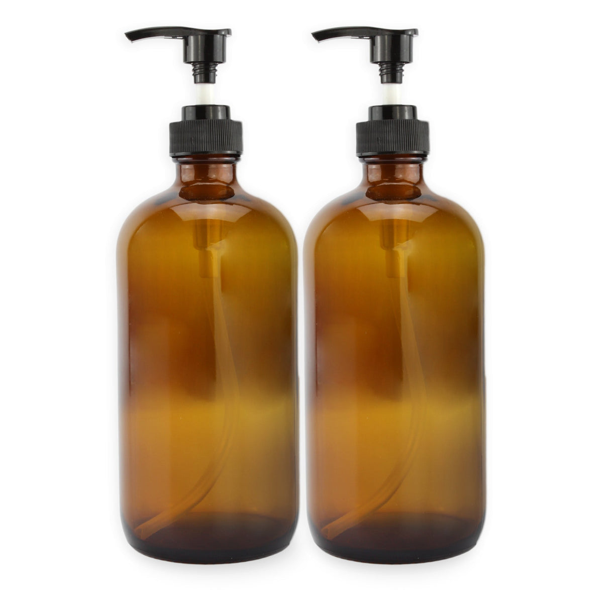 16oz Amber Glass Bottles w/ Pump Dispensers (2-Pack)
