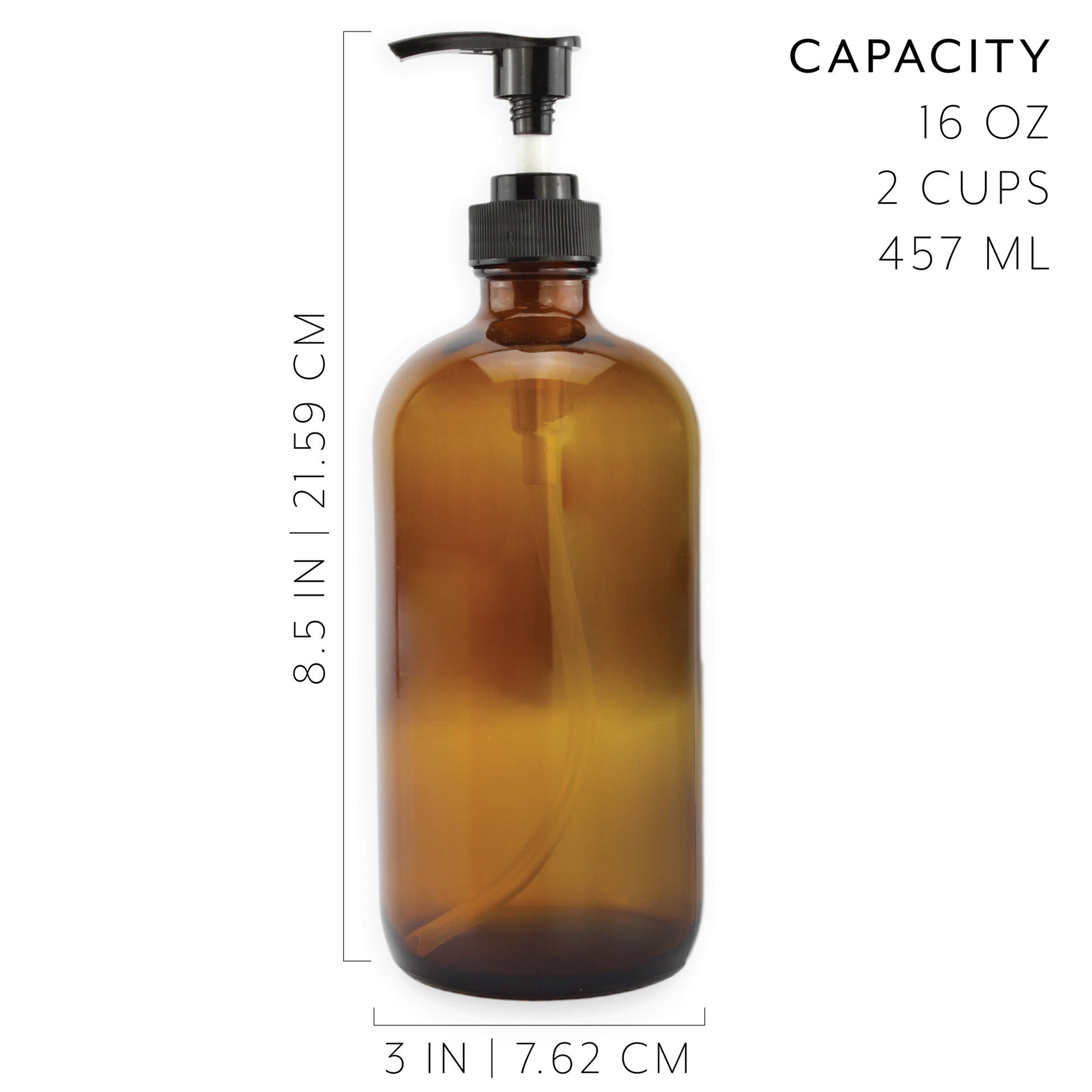 16oz Amber Glass Bottles w/ Pump Dispensers (Case of 48) - SH_1182_CASE