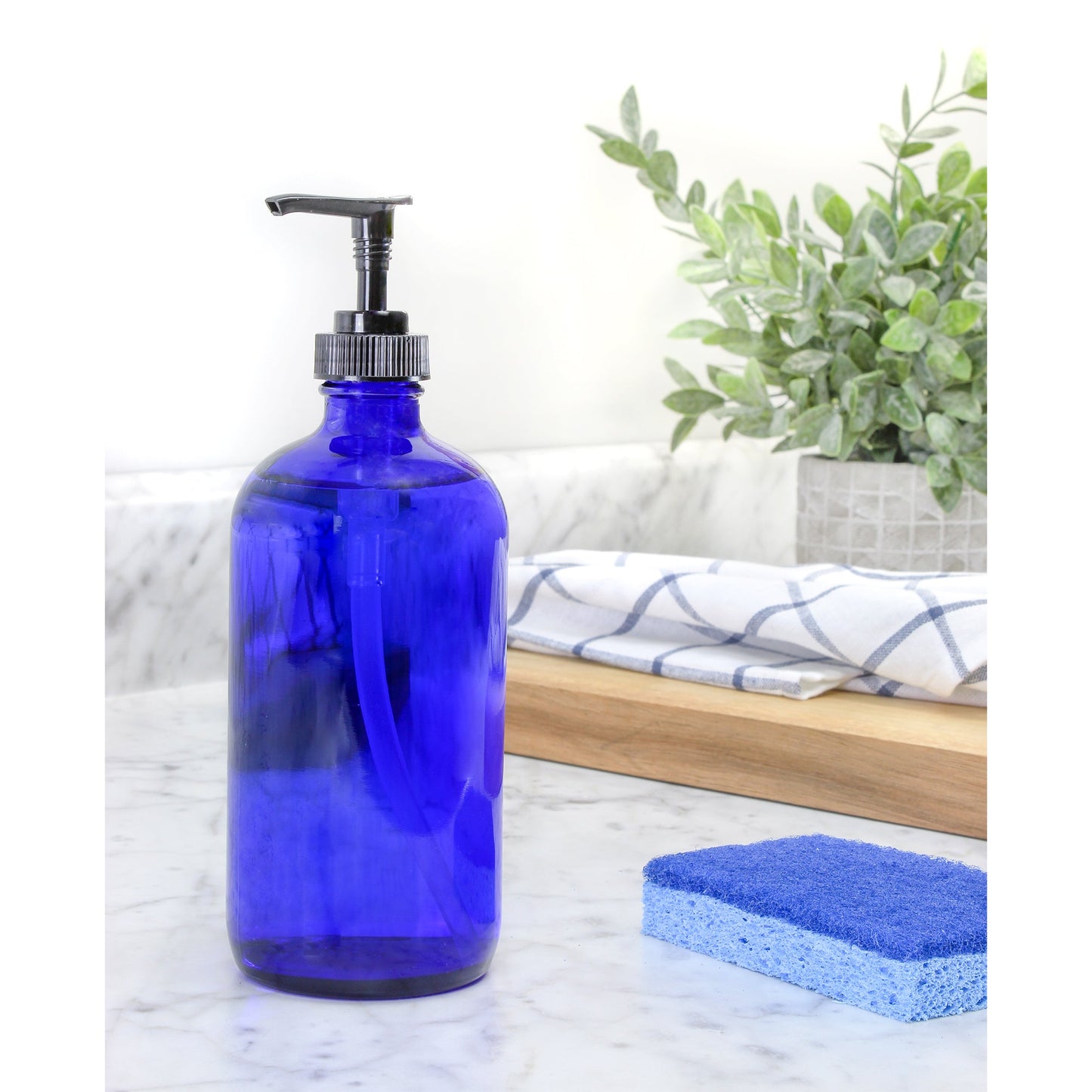 16oz Cobalt Blue Glass Bottles w/ Pump Dispensers (2-Pack) - sh1226cb0BLUE