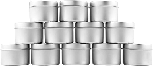 4-Oz Small Candle Tins (12-Pack); Metal Storage Containers w/Slip-On Lids for Candle Making, Party Favors, Spices, Gifts, Balms & Gels