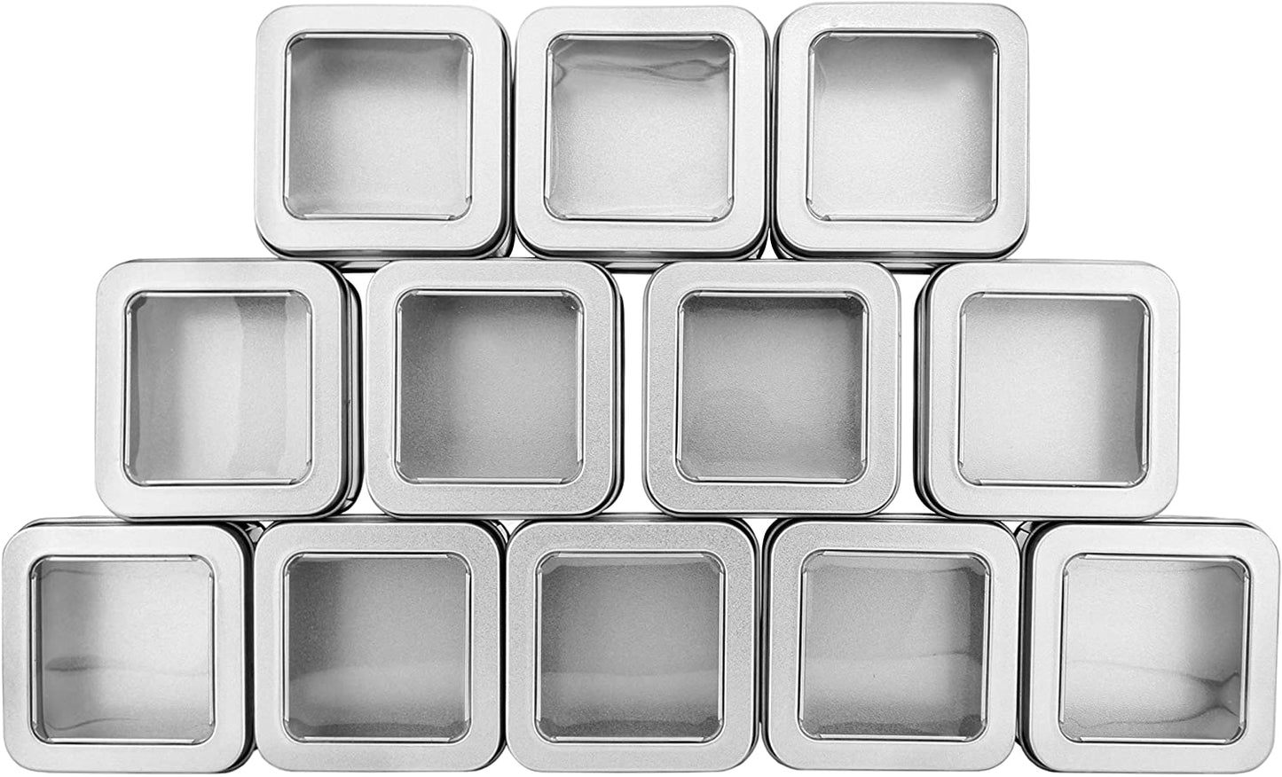 Square Silver Metal Tins w/View Window (12-Pack)