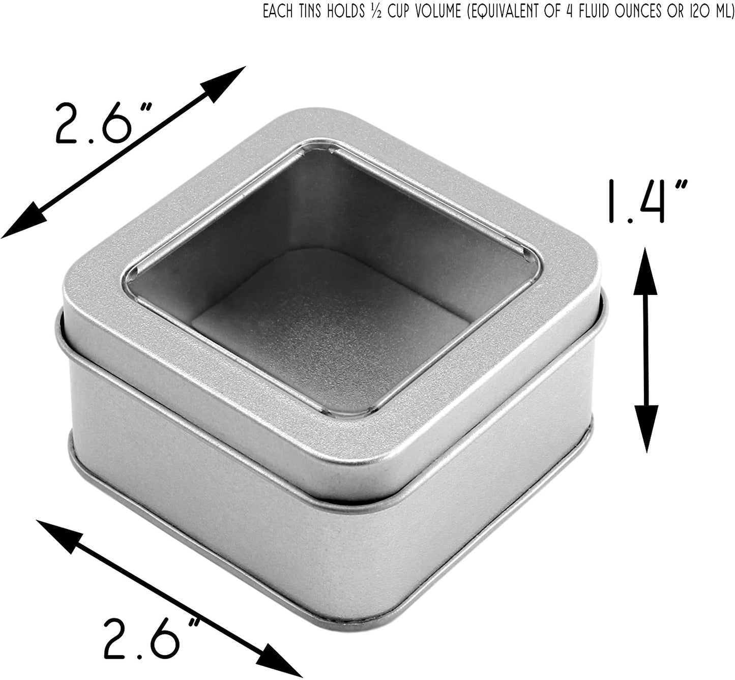 Square Silver Metal Tins w/View Window (12-Pack)