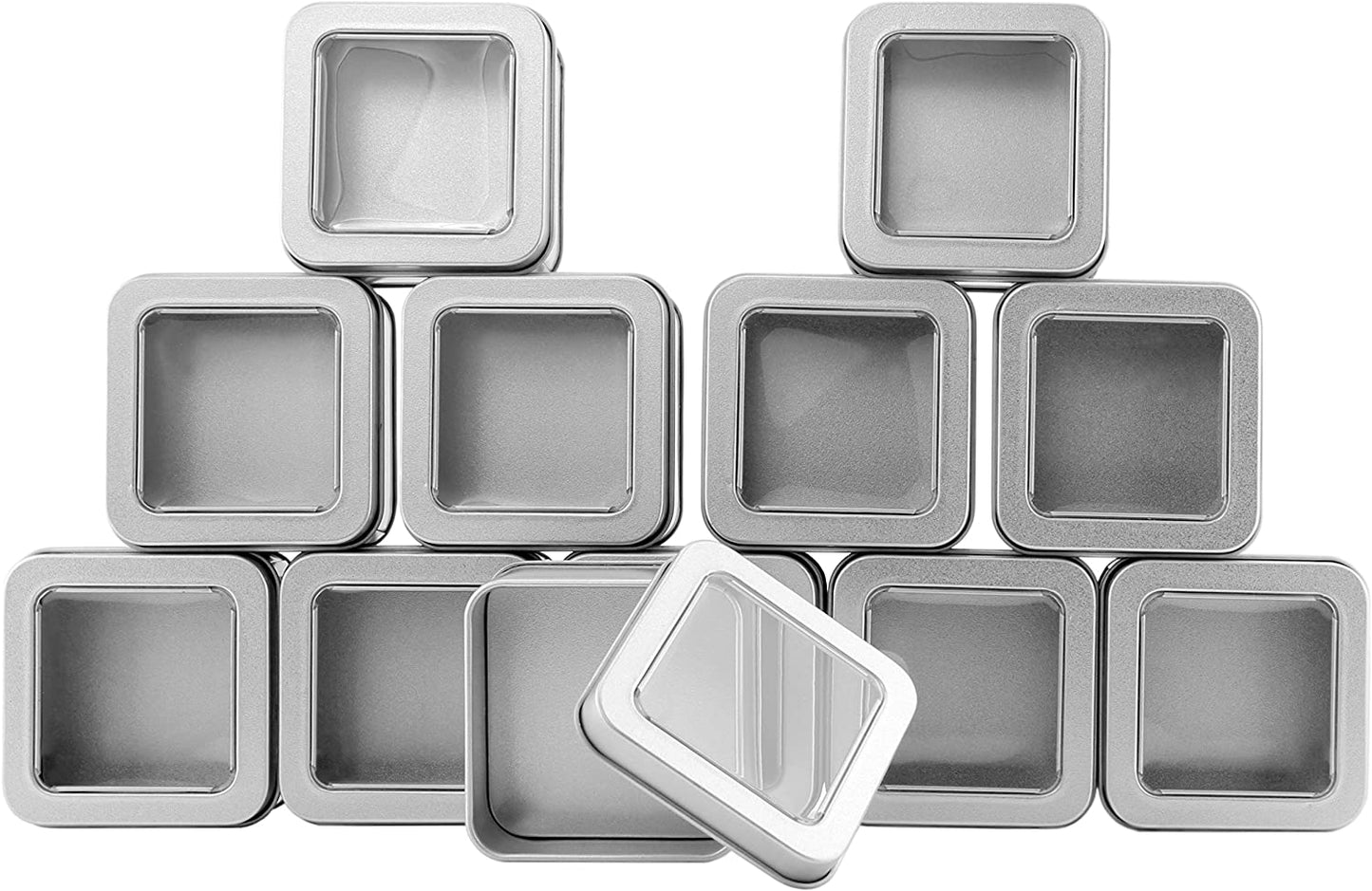 Square Silver Metal Tins w/View Window (12-Pack)