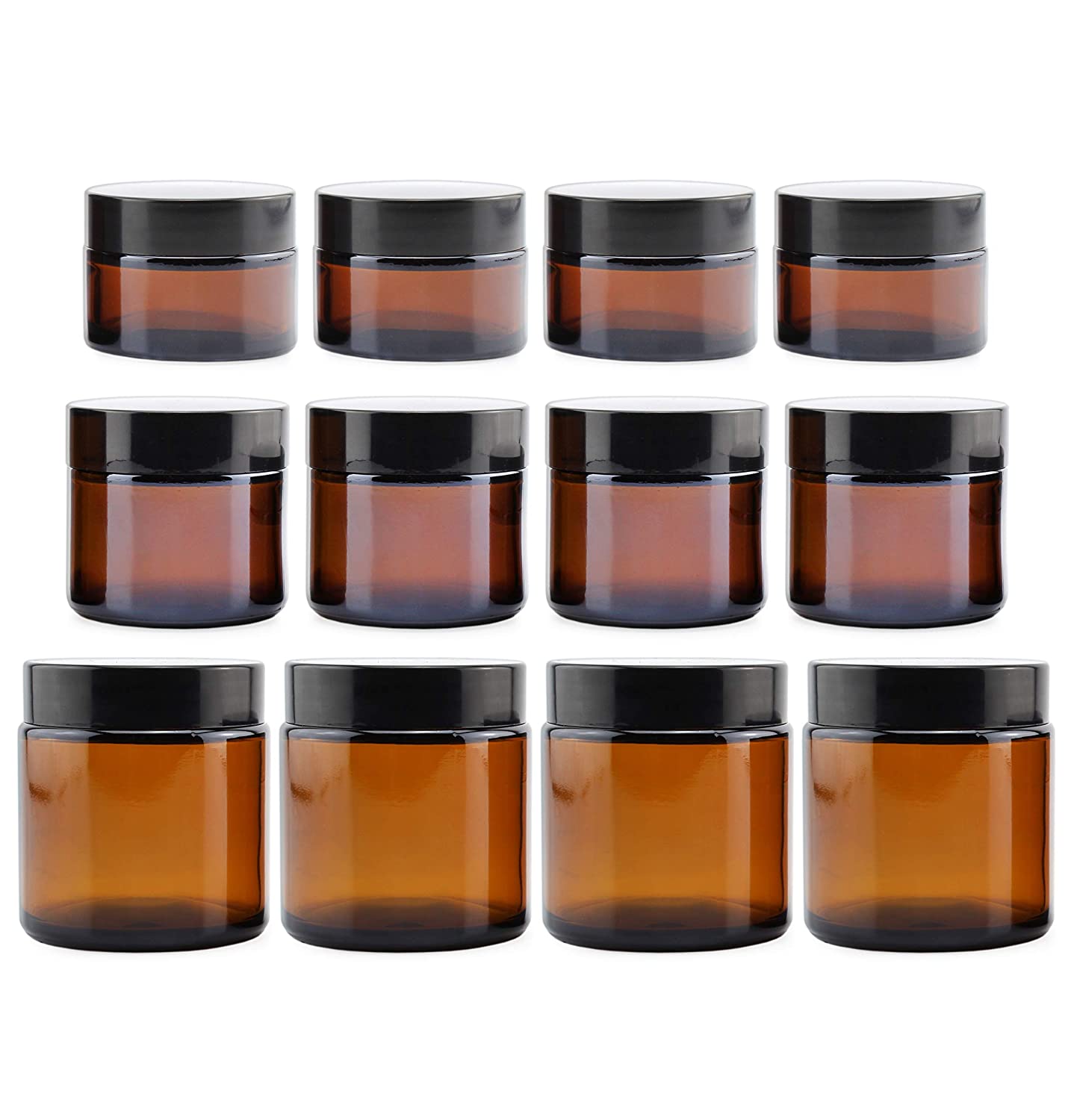 Combo Pack of 1, 2 & 4oz Amber Glass Jars (Case of 12) - SH_1119_CASE