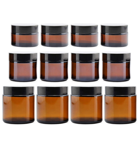 Combo Pack of 1, 2 & 4oz Amber Glass Jars (Case of 12) - SH_1119_CASE