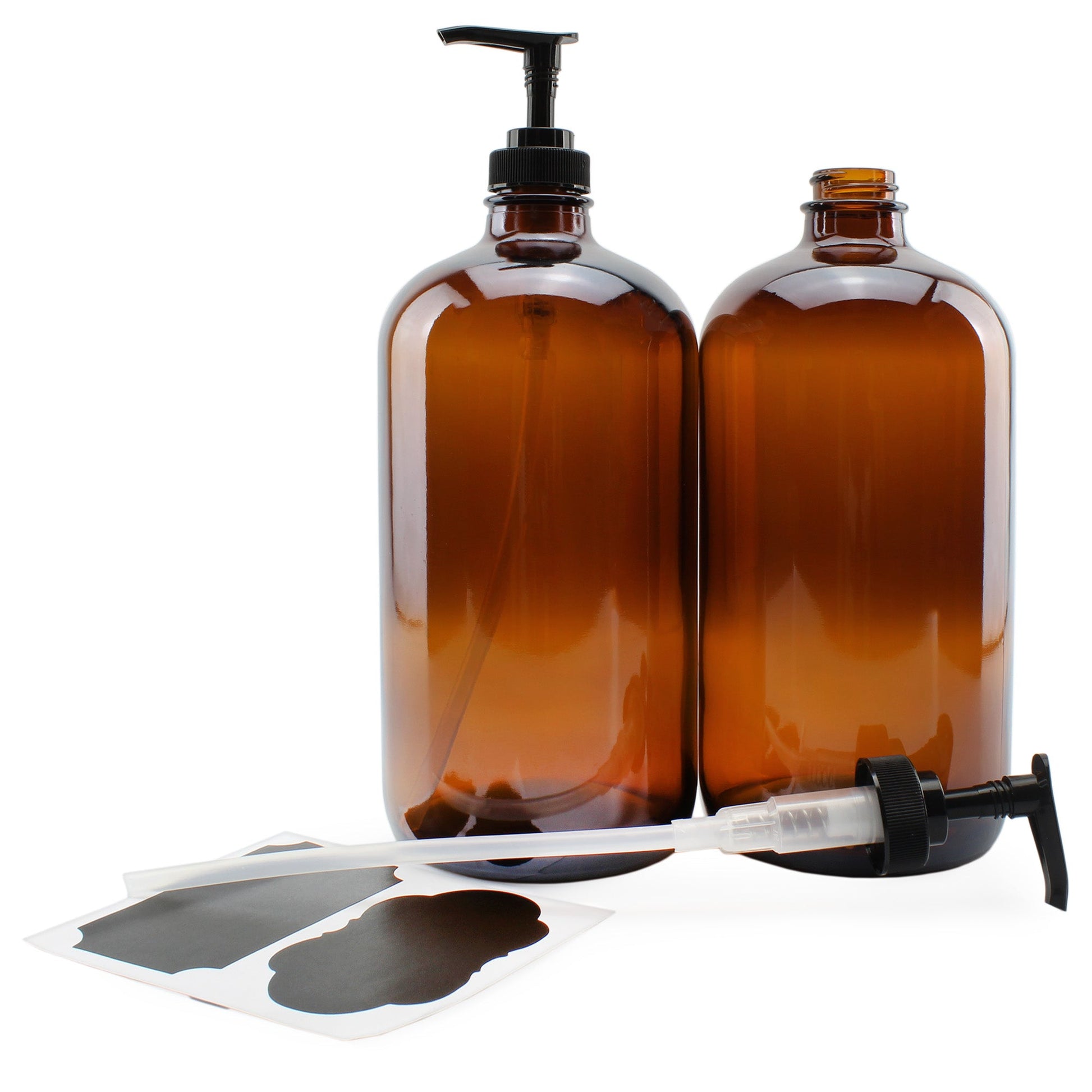32oz Amber Glass Lotion Pump Bottles (Case of 20) - SH_1425_CASE