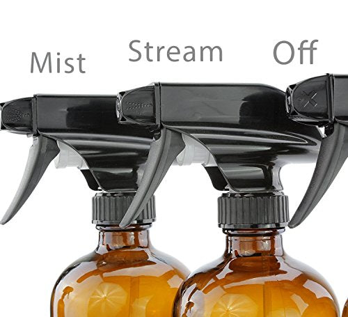 16-Ounce Amber Glass Spray Bottles w/Reusable Chalk Labels (2 Pack), Heavy Duty Mist & Stream 3-Setting Sprayer; Great for Essential Oils