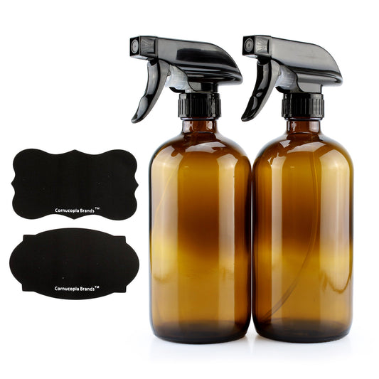 16oz Amber Glass Spray Bottles w/Reusable Chalk Labels (2 Pack) - sh813cb016oz
