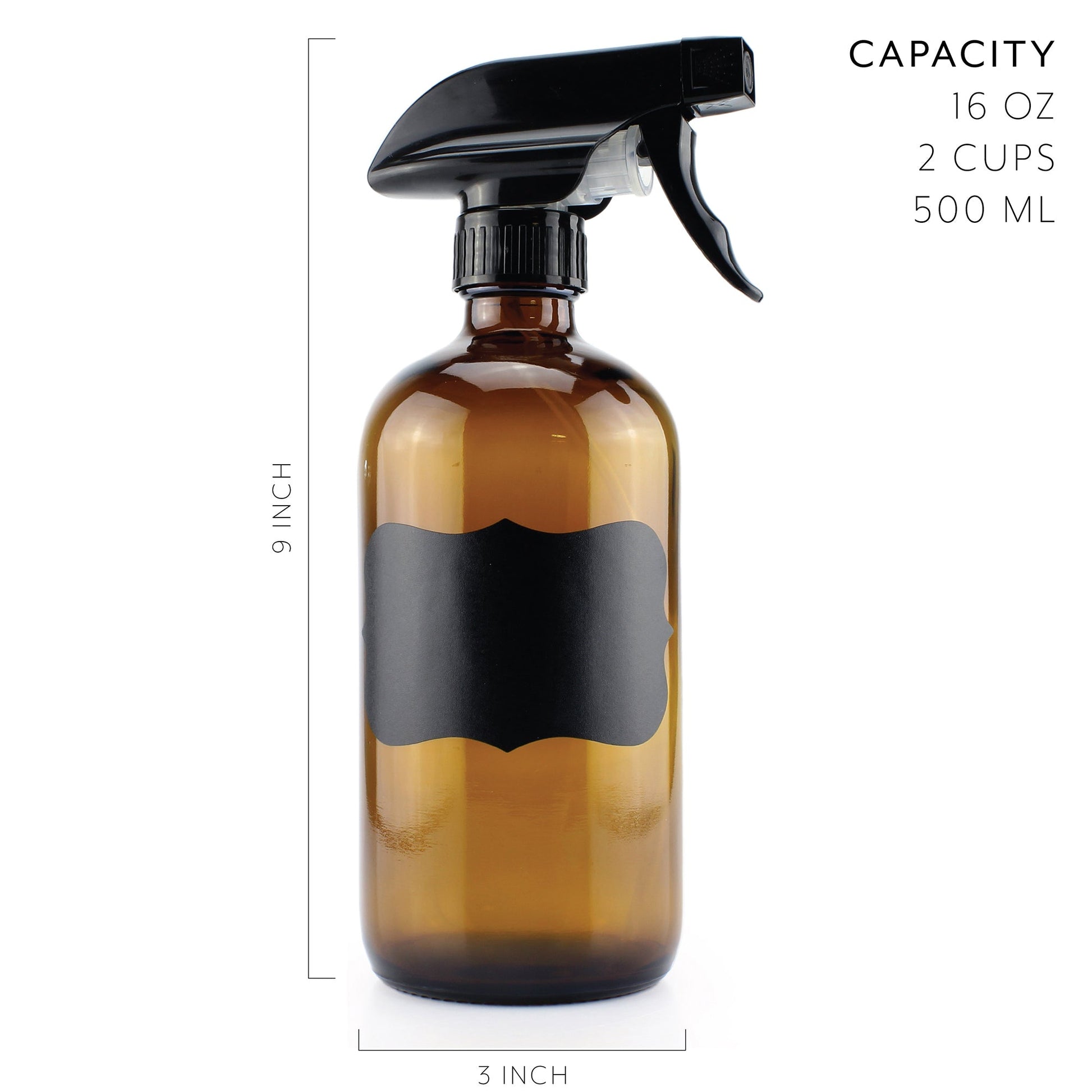 16oz Amber Glass Spray Bottles w/Reusable Chalk Labels (2 Pack) - sh813cb016oz