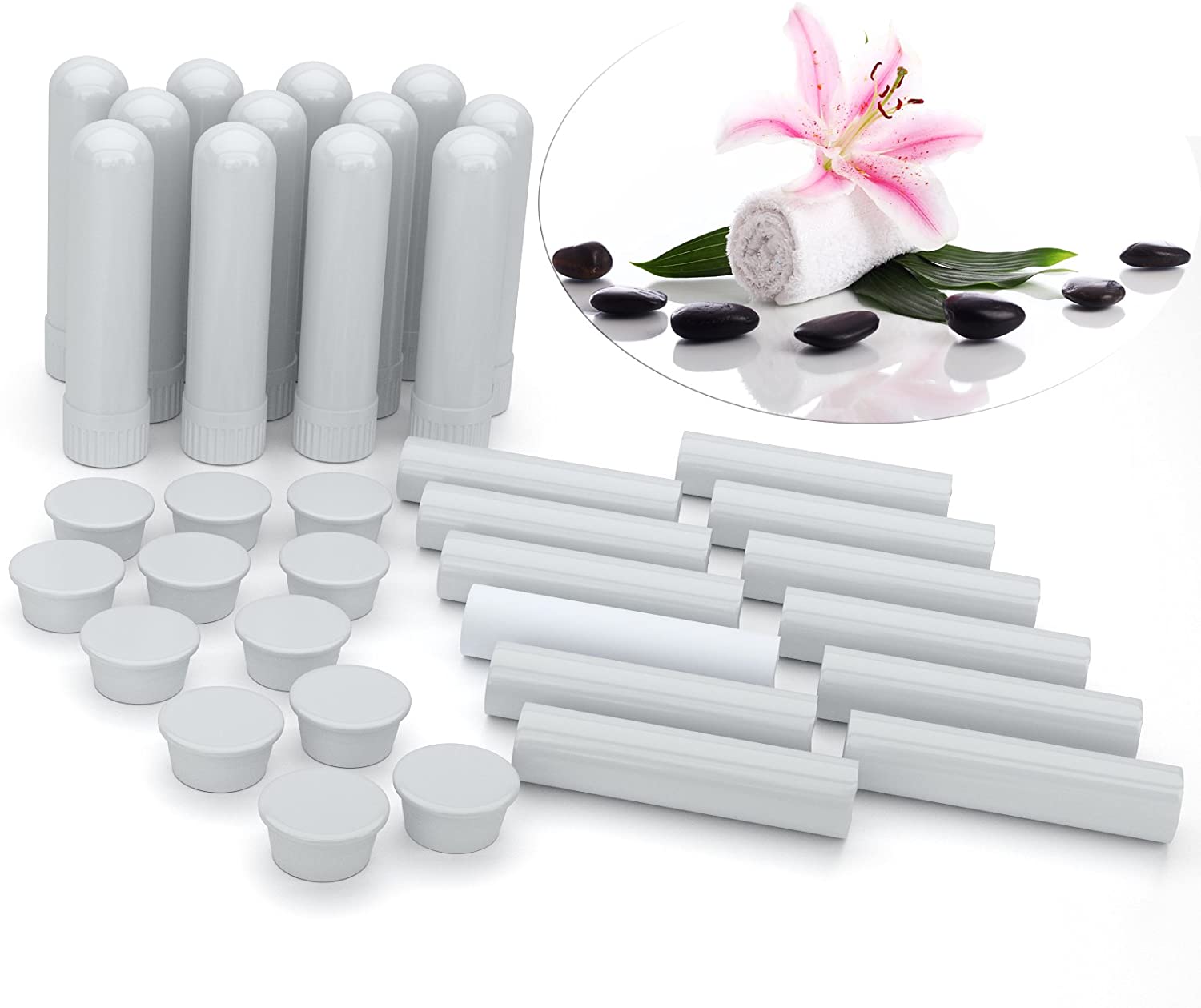 Essential Oil Aromatherapy White Nasal Inhaler Tubes (24 Complete Sticks) - sh1053cb0Wht