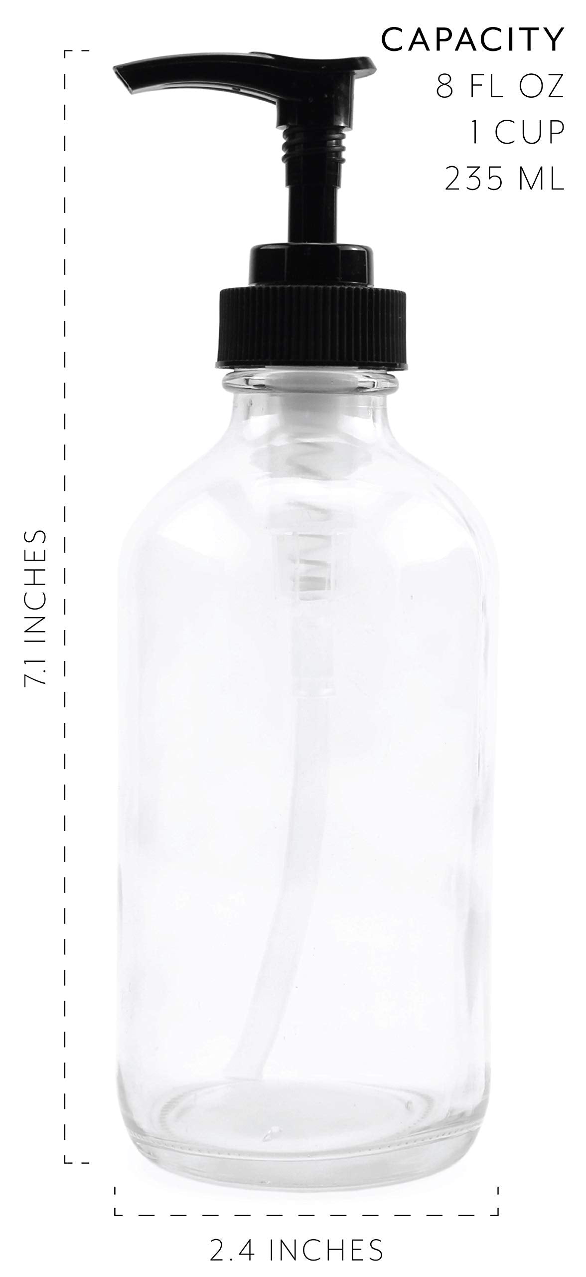8oz Clear Glass Pump Bottles (4-Pack w/Black Plastic Pumps)