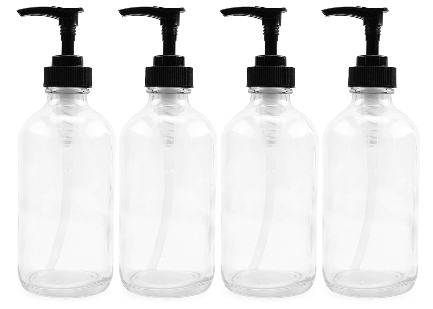 8oz Clear Glass Pump Bottles (4-Pack w/Black Plastic Pumps) - sh1003cb0aep