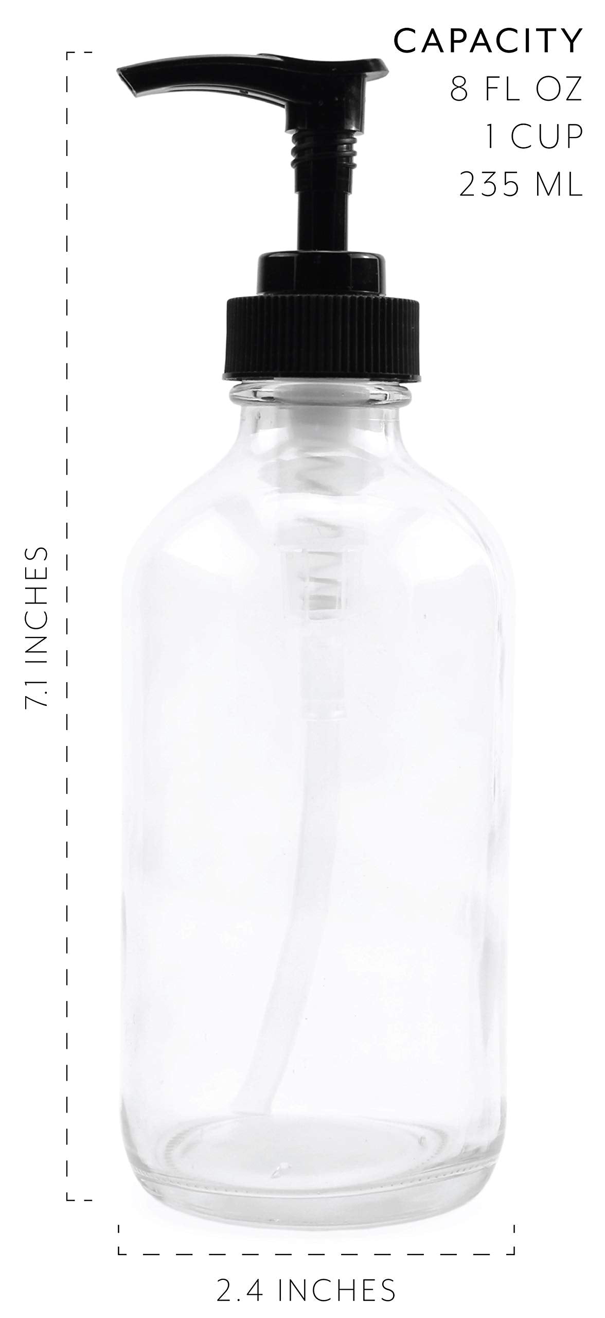 8oz Clear Glass Pump Bottles (4-Pack w/Black Plastic Pumps) - sh1003cb0aep