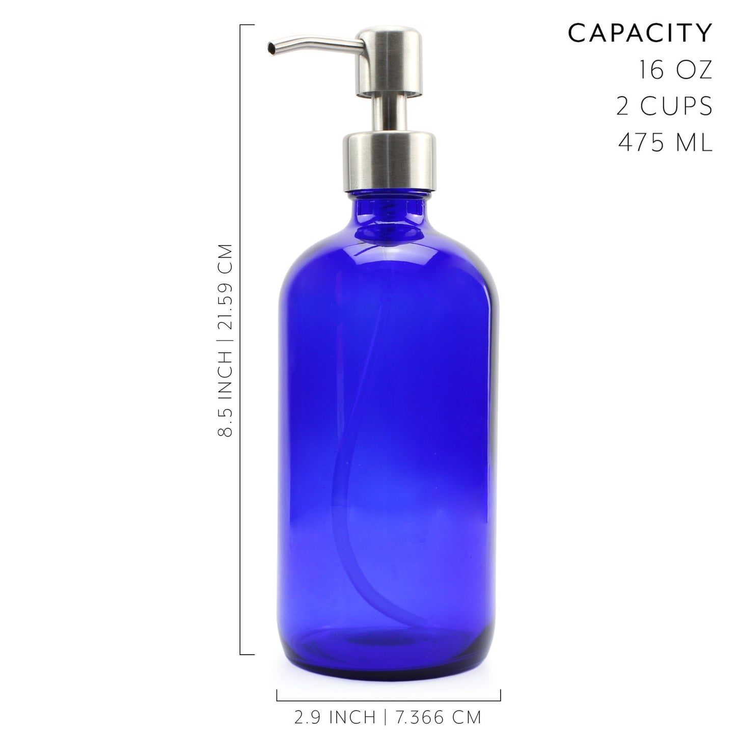 16oz Cobalt Blue Glass Bottles w/Stainless Steel Pumps (2-Pack) - sh865cb0aep