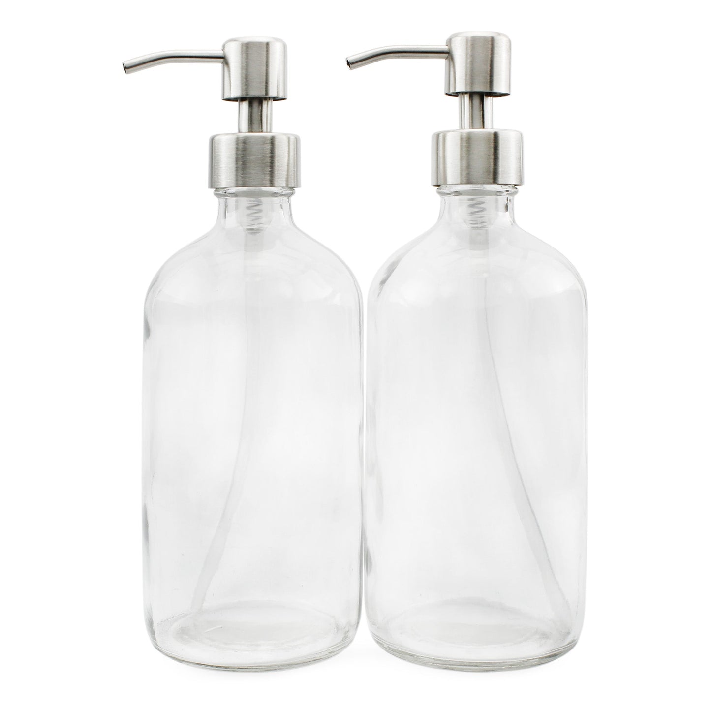 16oz Clear Glass Bottles w/Stainless Steel Pumps (Case of 40) - SH_869_CASE