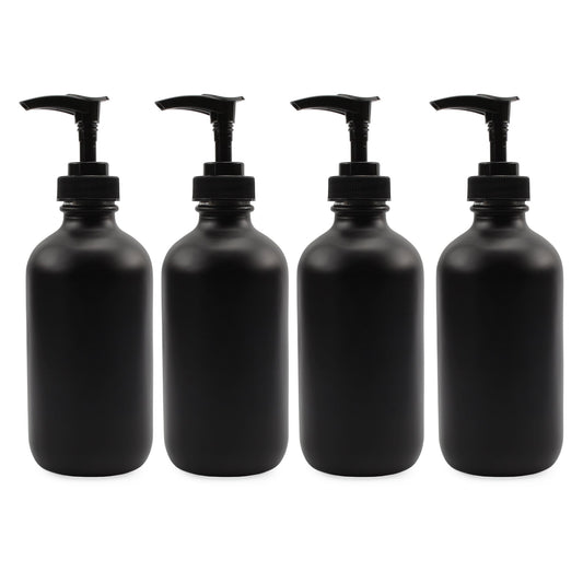 Black Coated 8oz Glass Pump Bottles (Case of 64) - SH_1006_CASE