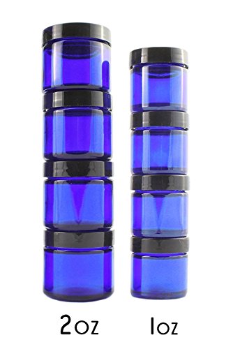 Combination 12 Pack of Cobalt Blue 1oz & 2oz Glass Straight Sided Jars - sh910cb0Combo