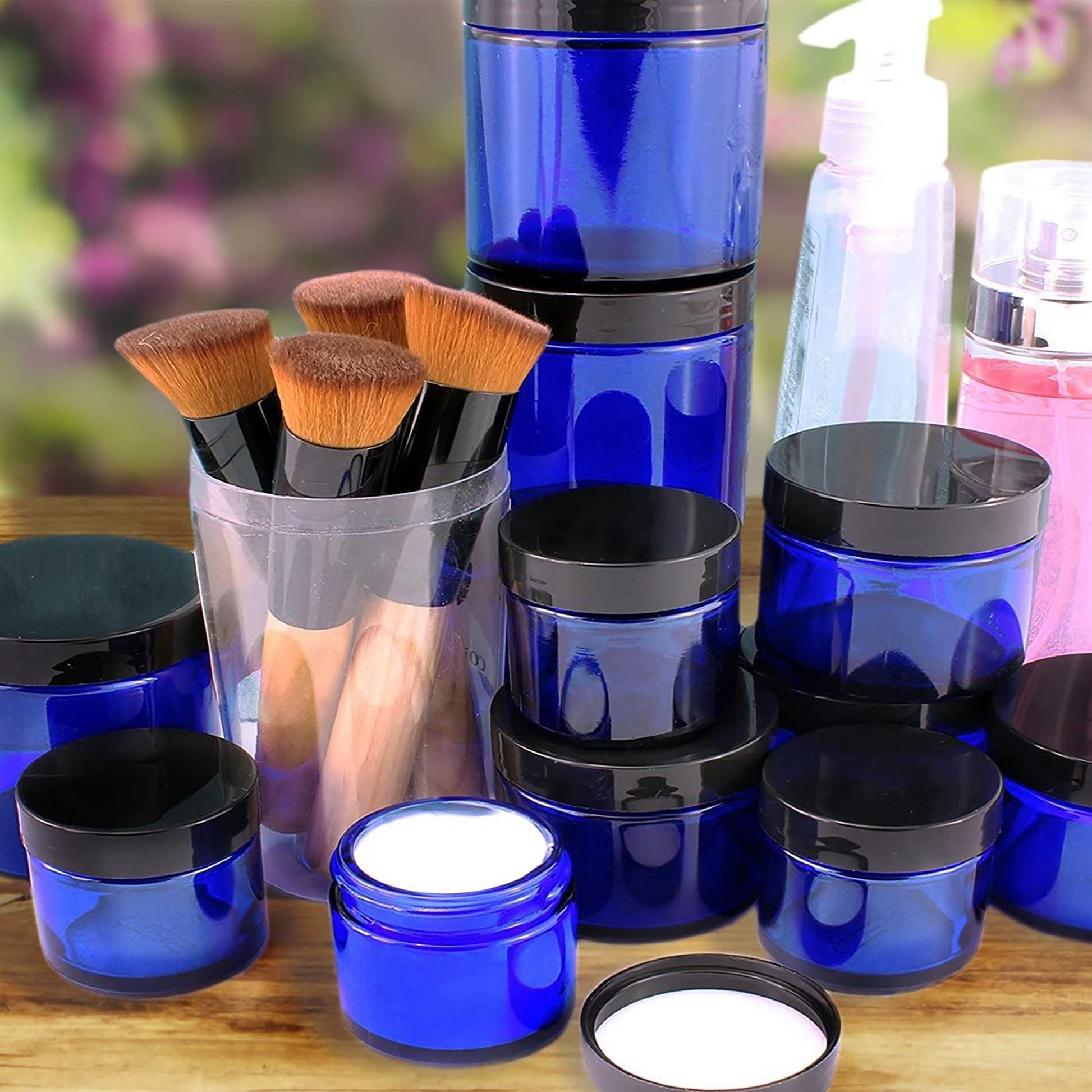 Combination 12 Pack of Cobalt Blue 1oz & 2oz Glass Straight Sided Jars (Case of 72) - SH_910_CASE