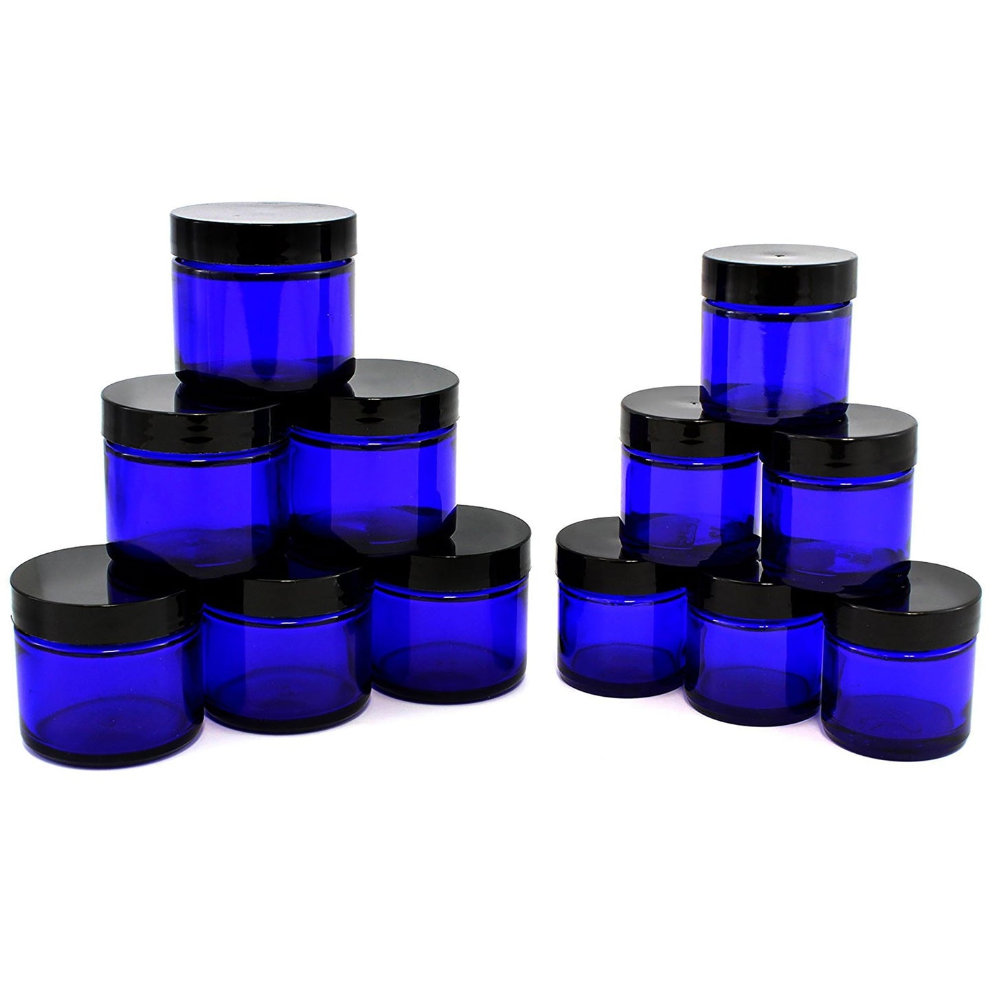Combination 12 Pack of Cobalt Blue 1oz & 2oz Glass Straight Sided Jars (Case of 72) - SH_910_CASE